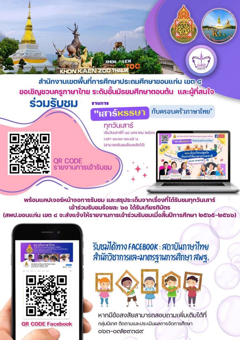 ขอเชิญชวนร่วมกิจกรรมเสาร์หรรษากับครอบครัวภาษาไทย ปีงบประมาณ พ.ศ. ๒๕๖๖ โดยชมรมครูภาษาไทยร่วมกับสถาบันภาษาไทย สพฐ.