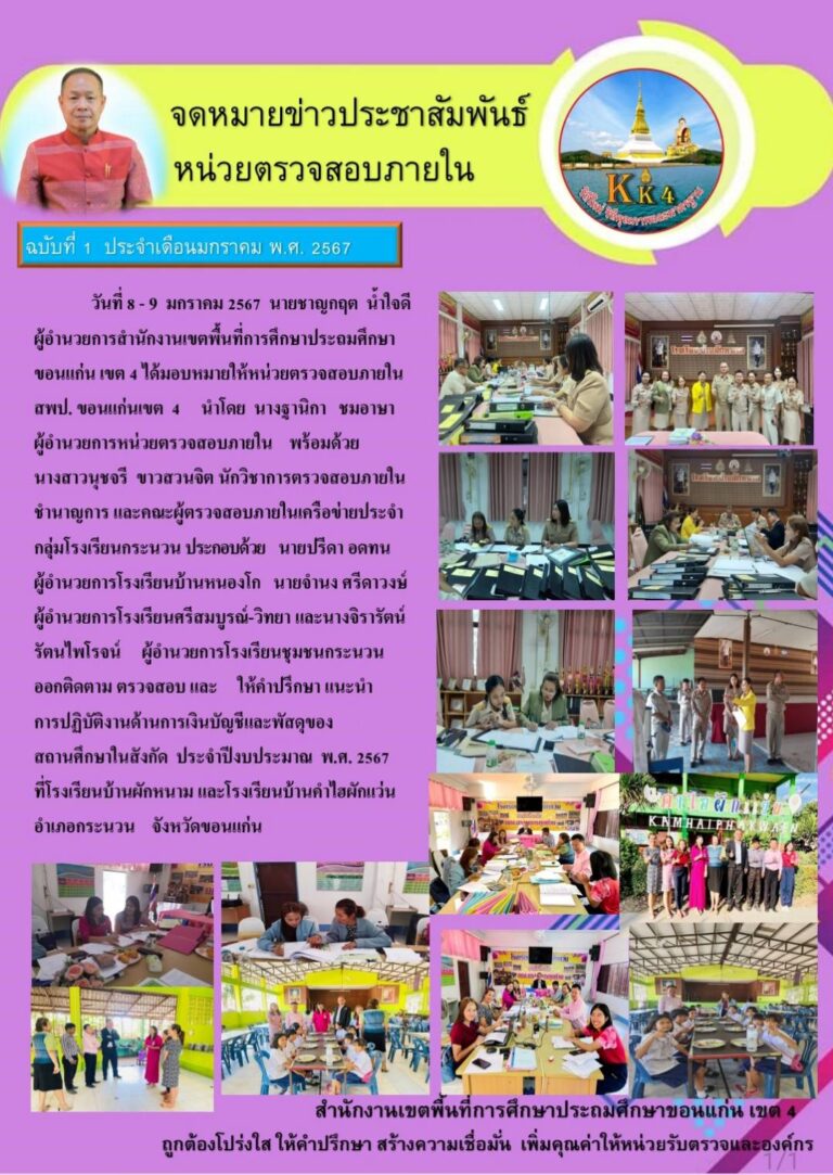 จดหมายข่าว หน่วยตรวจสอบภายใน เดือนมกราคม 2567 ฉบับที่ 1