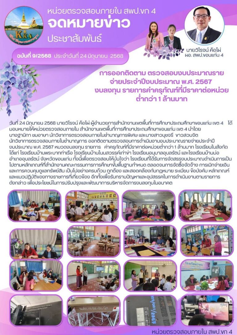 จดหมายข่าวหน่วยตรวจสอบภายใน ฉ. วันที่ 24 มิ.ย. 2568